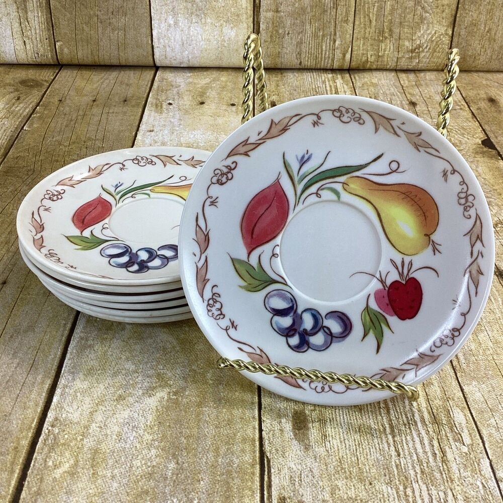 Vintage Fruit Harvest Melamine Plate Saucer Lot Of 7 1960s 5.75" MCM